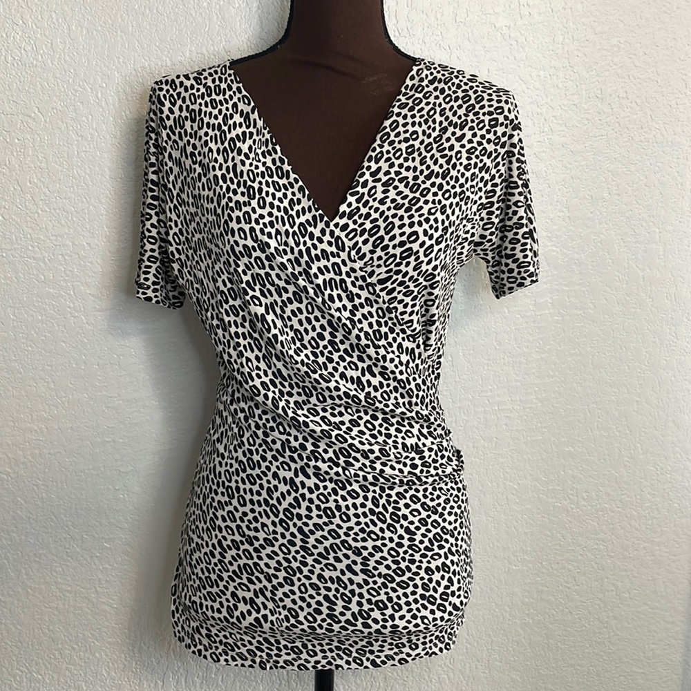 NWOT MaxMara Italy Cream Black Cheetah Print Faux Wrap Blouse IT 42 US S